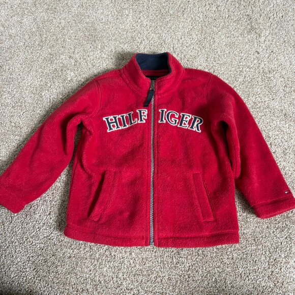 Tommy Hilfiger Red Fleece Zip Sweatshirt Baby Kids Toddler Size 2T Preppy - Picture 6 of 10